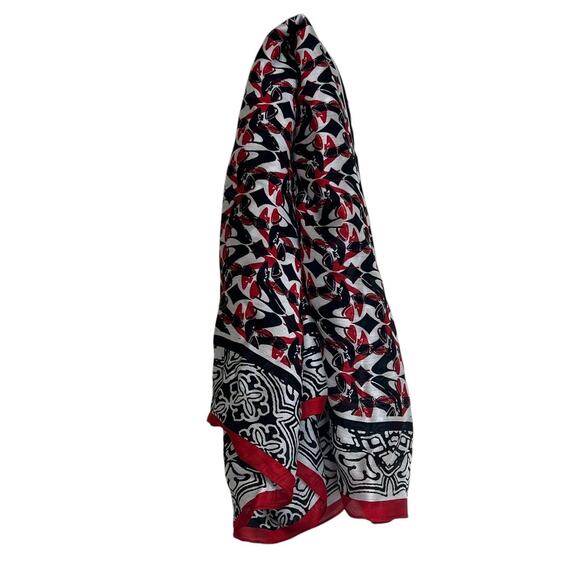 Chicos Womens Scarf One Size Black Red Luxe Heels Print Rayon Silk Square - Picture 2 of 7